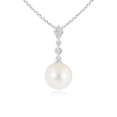 Classic Freshwater Cultured Pearl Drop Pendant With Diamonds Angara UK