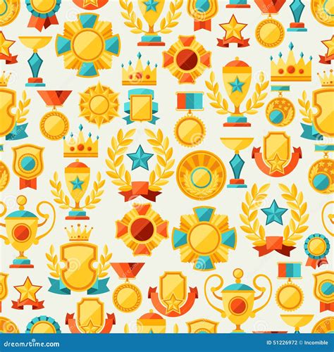 Seamless Pattern With Trophy And Awards In Flat Stock Vector