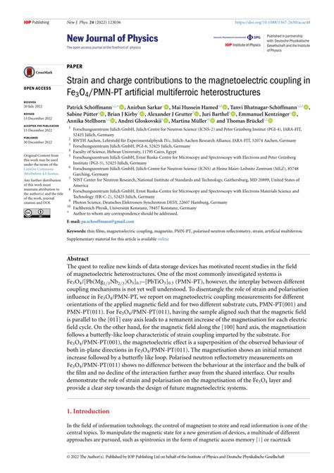 Pdf Strain And Charge Contributions To The Magnetoelectric Coupling In Fe O Pmn Pt