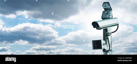 Cctv Surveillance Camera Perimeter Security Copy Space Stock Photo