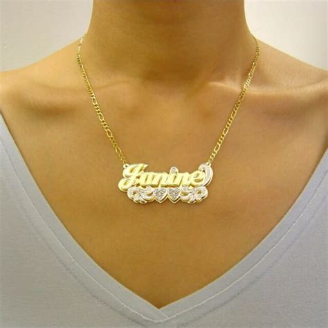 Personalized 14k Gold Large 2 Inches Name Pendant Jewelry 3d Double