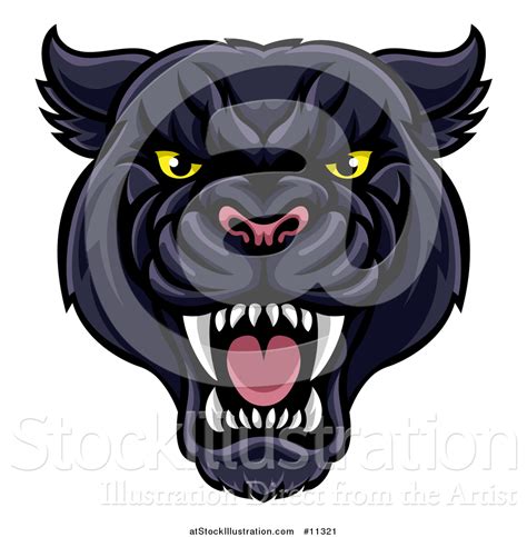 Vector Illustration Of A Vicious Roaring Black Panther Mascot Head By