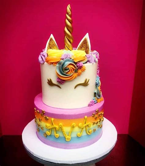 Eye ball the cake batter to make sure the thickness of it in each pan looks similar. Unicorn Cake Two Tier With Pastel Frosting - The Makery ...