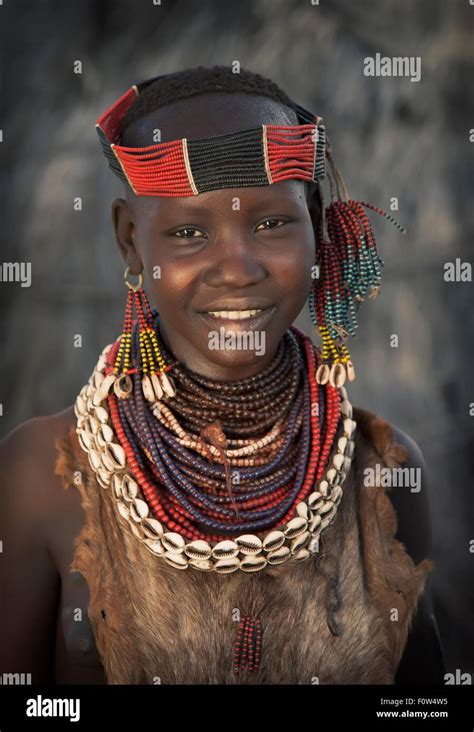Portrait Of Girl From Karo Tribe Wearing Traditional Costume Ethiopia