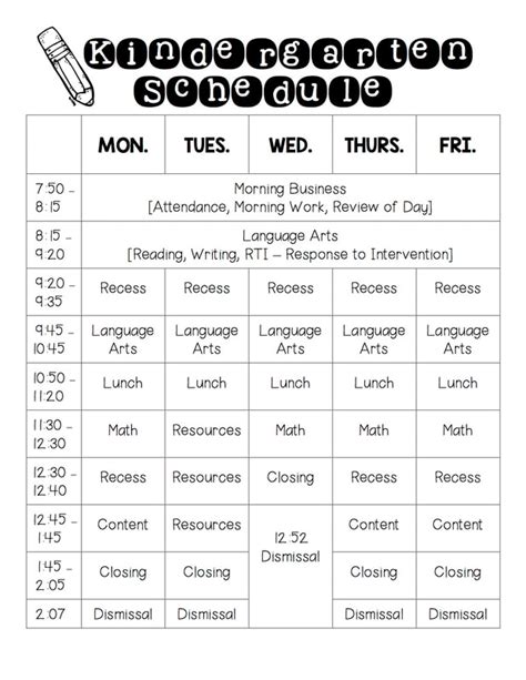 Schedule Ms Maeharas Kindergarten Class