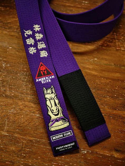 kataaro x modern flow brand bjj purple belt with custom american elite logo and japanese kai in