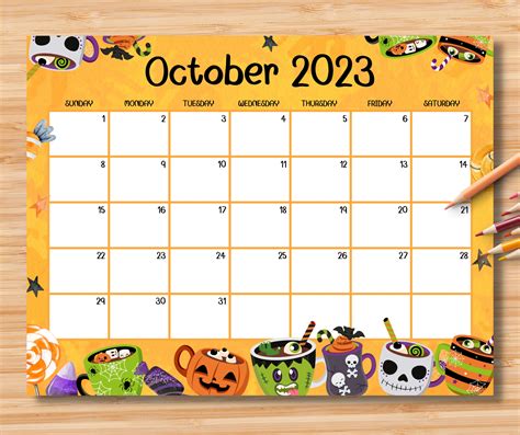 Editable October 2023 Calendar Spooky Halloween Printable Etsy Finland