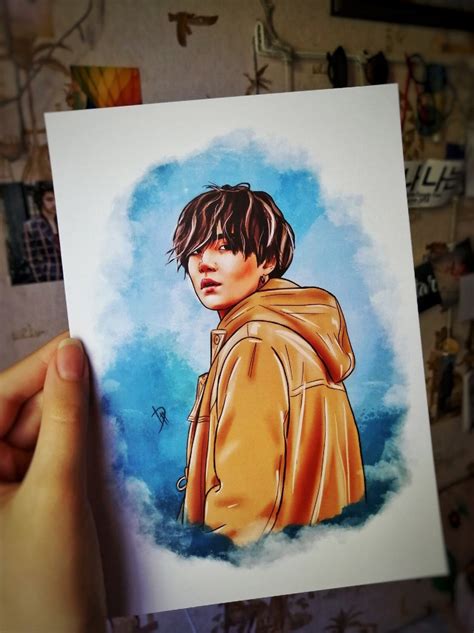 Bts Yoongi Suga Original Art Print K Pop Drawing Card Size Etsy