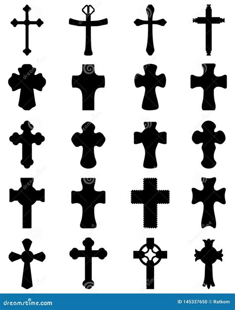 Black Silhouettes Of Different Crosses Stock Illustration