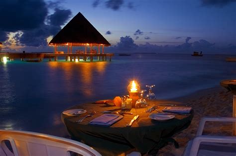 Pictures Romantic Dinner View Beaches Sea Table Night