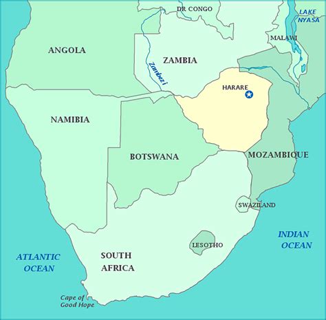 Map Of Zimbabwe Map Zambezi Landlocked Country