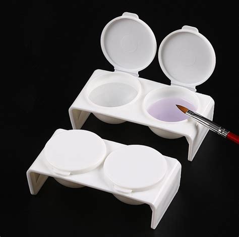 Double Hole Liquid Dish Plastic Dappen Bowl With Cap Glitter Powder Brush Pen Wash Cup Nail