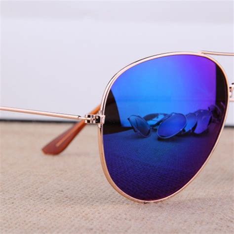 Wish Unisex Sunglasses Aviator Eyewear Mirror Uv Protection Golden Frame Blue Green Glasses