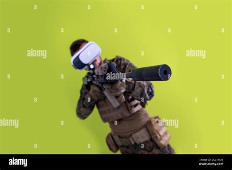 Soldier Virtual Reality Green Background Stock Photo Alamy