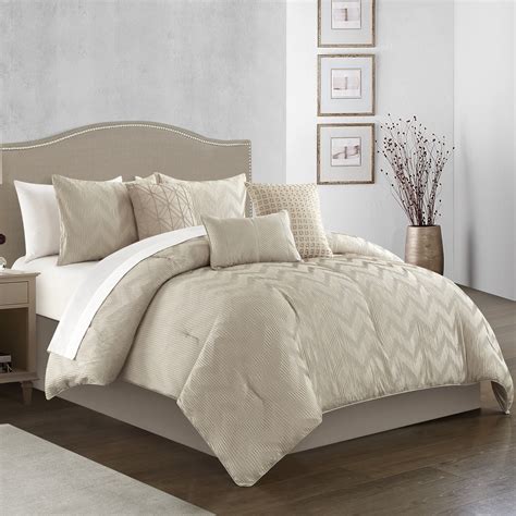 Buy Natalia 6 Piece Comforter Set Plush Ribbed Chevron Design Bedding Decorative Pillows Shams