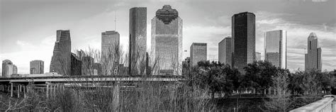 Downtown Houston Skyline Panorama In Black And White Photograph By
