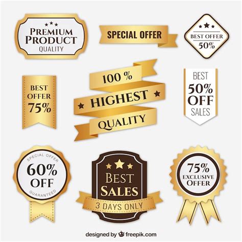 Free Vector Pack Of Badges Golden And Premium Products Ribbons