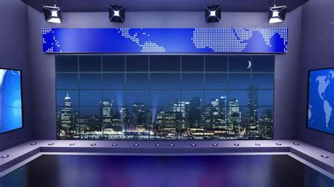 Tv News Virtual Studio With Night City Background And Floodlights 6