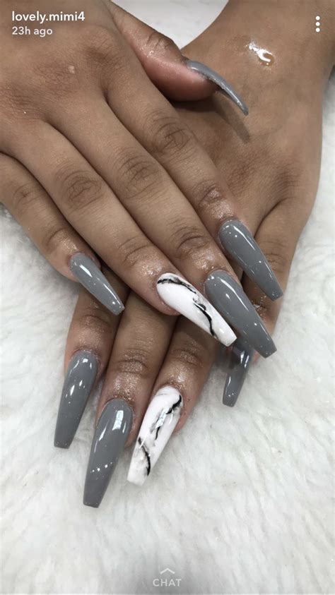 #nails #greynails #acrylicnails #marblenails #glitternails #ombrenails. grey & white and grey marble nails | Trendy nails, Coffin ...