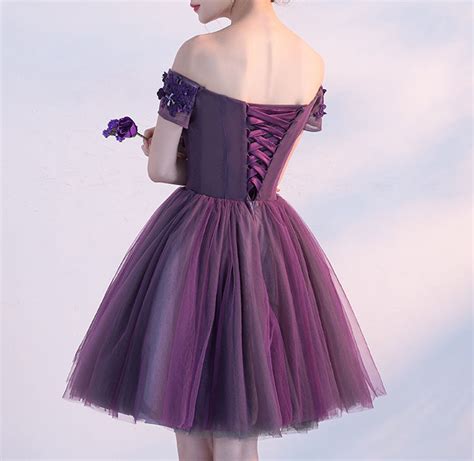 Cute A Line Dark Purple Homecoming Dressesoff Shoulder Short Prom
