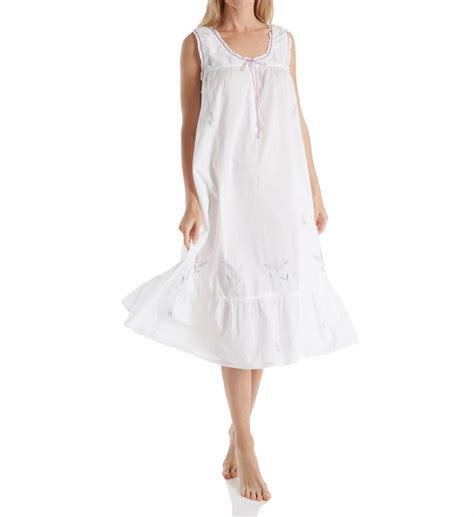 Womens La Cera 1283g 100 Cotton Woven Sleeveless Nightgown White S