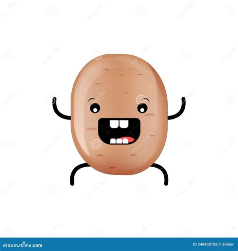 Vector Funny Cartoon Cute Tiny Brown Smiling Potato Character Isolated