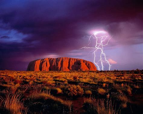 Lightning Storm Australia Lightning Rock Clouds Field Hd Wallpaper
