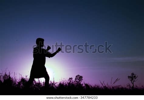 Silhouette Man Exercising Thai Boxing Stock Photo 347784233 Shutterstock