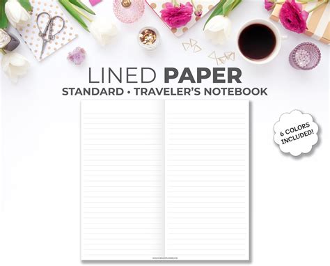 Lined Paper Printable Standard Travelers Notebook Etsy