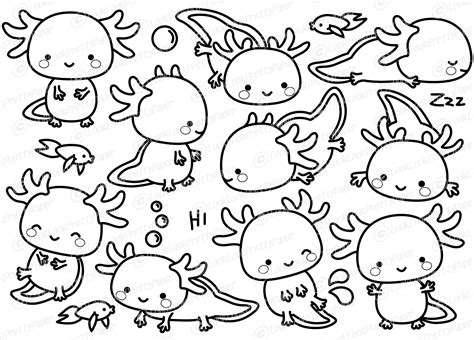 Premium Vector Clipart Kawaii Axolotl Outlines Cute Etsy Cute Easy