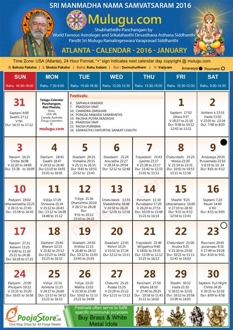 Telugu Calendar 2022 January