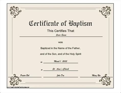 Baptism Certificate Printable Certificate