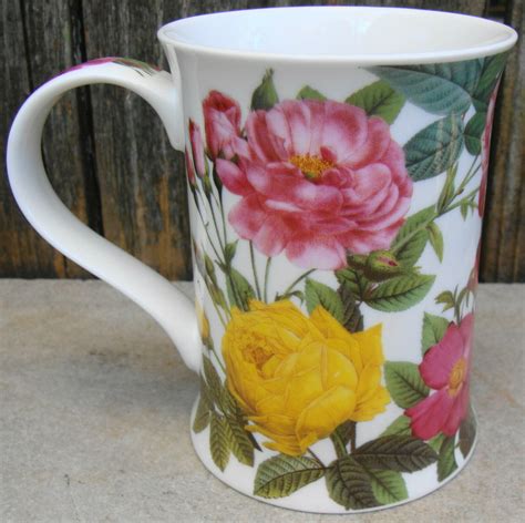 Dunoon Fine Bone China Tea Mug Hampton Flowers Redoute Cup England Mugs Cups