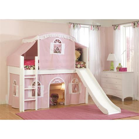 Bed canopy with lights,mosquito net kids round dome play tent,curtain bedding. Cottage White Twin Low Loft Bed with Pink and White Top ...