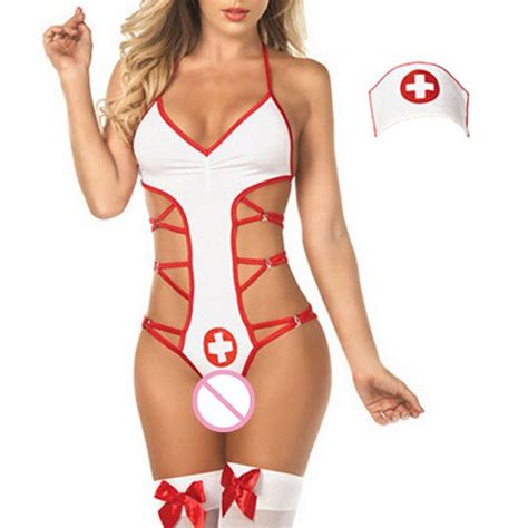 Lace Up Sexy Erotic Uniform Temptation Halter V Neck Rope Clothing Underwear Nurse Set Sex