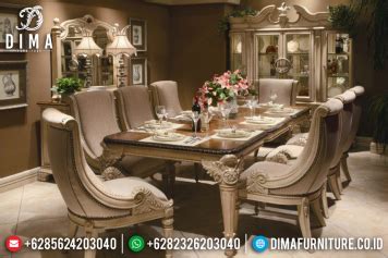 Meja Makan Mewah Ukiran Jepara Klasik Luxury Terbaru Duco Ivory DF 0434