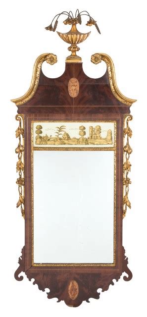 Federal Style Parcel Gilt And Inlaid Mahogany And Eglomise Mirror