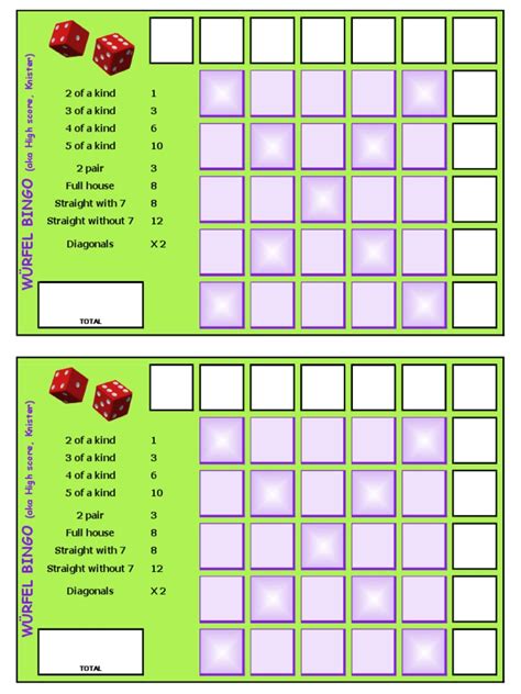 Wurfel Bingo Scoresheet Green Pdf