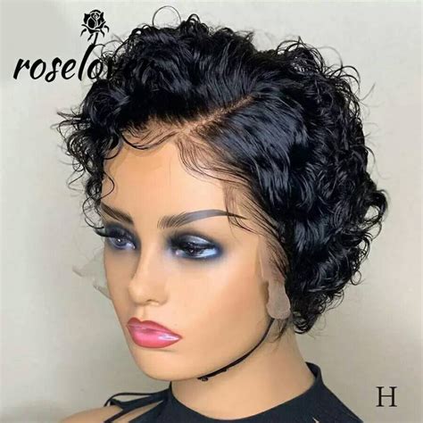 Pixie Cut Wig Curly Human Hair Wig Lace Closure Human Etsy