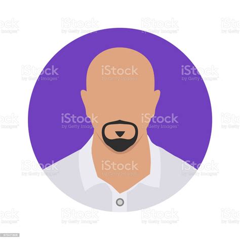 Bald Man Avatar Icon With Beard In His Mouth Stock Illustration