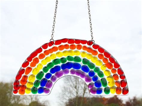Handmade Glass Rainbow Suncatcher Fused Glass Etsy Fused Glass Rainbow Glass Fused Glass Art