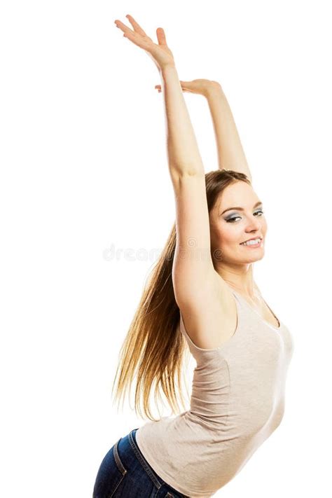 Woman Stretching On White Stock Image Image Of Sleep 59530173