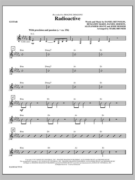 Radioactive Guitar Sheet Music Mark Brymer Choir Instrumental Pak