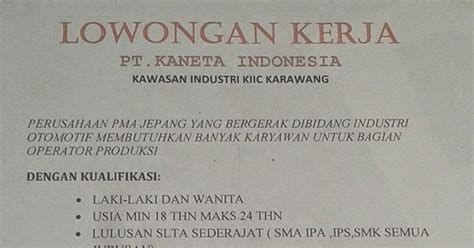 Check spelling or type a new query. Lowongan Kerja PT Kaneta Indonesia KIIC Karawang - Berita ...