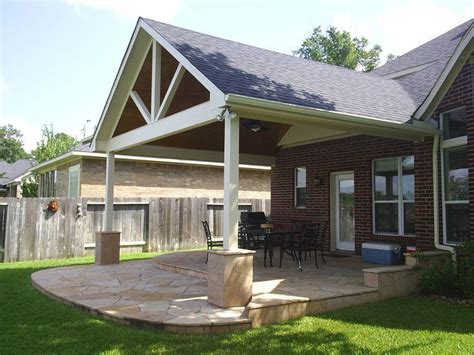 White Porch High Pitch Roof Square Columns Backyard Porch Patio Roof