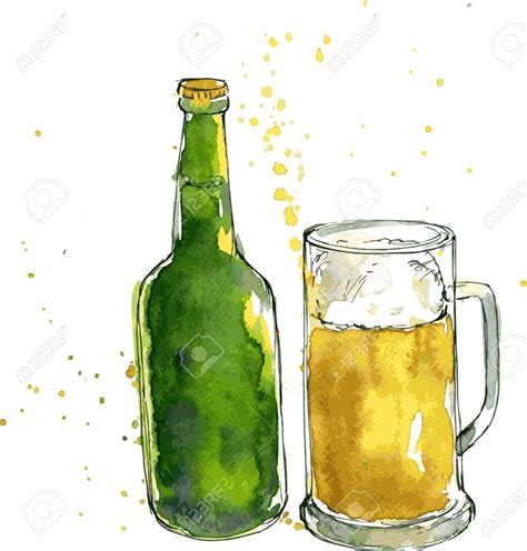 41410869 Botella De Cerveza Y Copa Dibujo De La Acuarela Y Tinta
