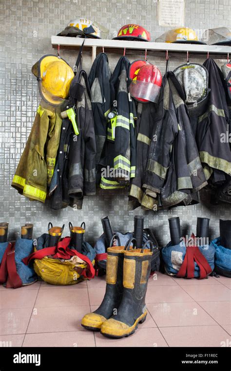 Firefighter Uniforms At Fire Station Stock Photo Alamy