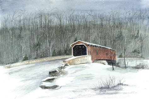 Lancaster County Covered Bridge In The Snow Painting By Nancy Patterson