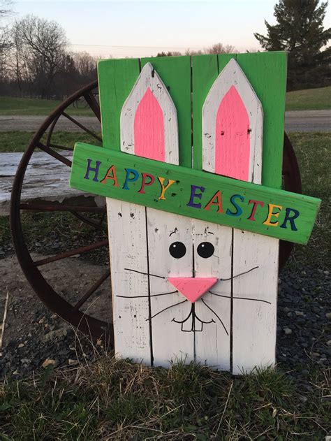 Wooden Happy Easter Bunny Signeaster Signbunny Signwooden Etsy