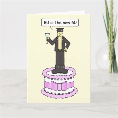 Happy 80th Birthday Cartoon Man On A Cake Card